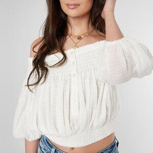 We The Free Women's Dancing Til Dawn Cropped Top in Ivory Size XS